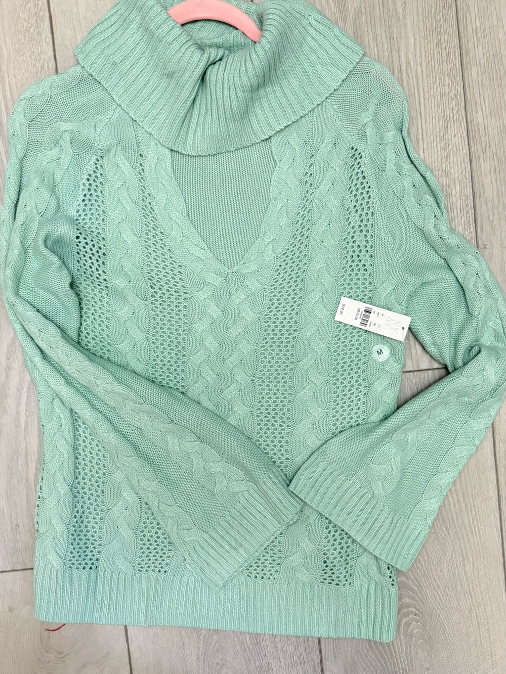 New York & Company Mint Cable-Knit Turtleneck Sweater